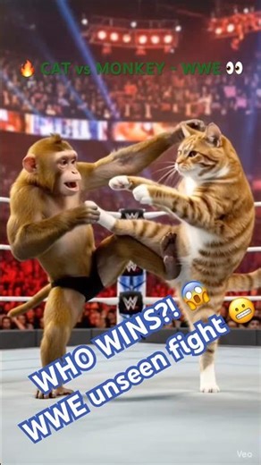 Monkey Challenges Cat in WWE Ring! 😂💥 #Shorts #swizeltoons #wwe