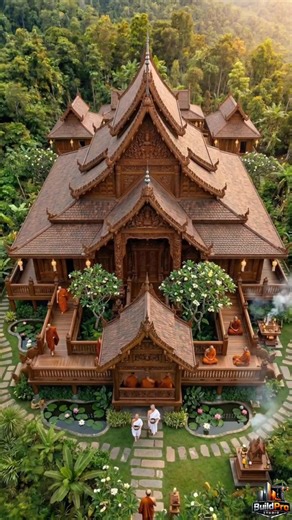 Thai-style Wooden Monastery #timelapse #architecture #fyp #myanmartiktok🇲🇲🇲🇲 #ai