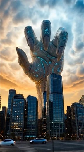 Giant Alien Hand Appears Over the City Skyline