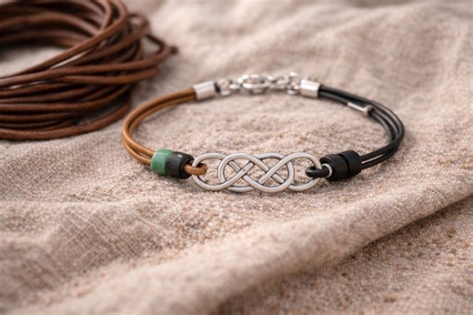 Celtic Knot Anklet: Black & Brown Leather Cord, Infinity Silver Charm - Etsy