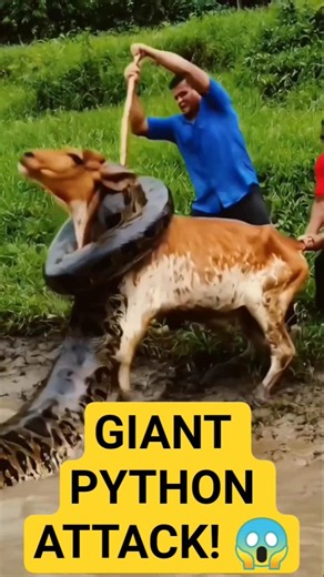 Giant Python Attacks Cow – Brave Man Saves It! 😱