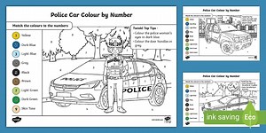 Police Car Colour by Number Pages