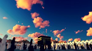 Stock Video 3d faithful of a religion in robe around a temple PC Live Wallpaper