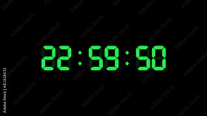 23 hour o'clock digital clock. Seconds count to twenty three. Numerical electronic green display screen.