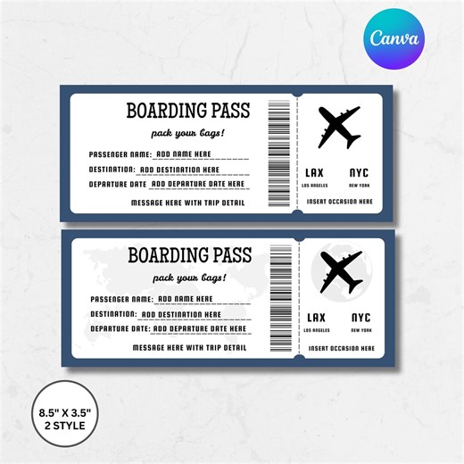 Editable Boarding Pass Template, Printable Surprise Trip Ticket, Plane Ticket Coupon, Surprise Boarding Pass, Airline Ticket, Travel Gift - Etsy UK
