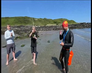 This is the moment Adam Diver, a former Army captain from Fleetwood, became the first person to swim from England to the Isle of Man 🥳 He'll be joining Graham Liver at Breakfast after 9am today, tune in here 👉 bbc.in/LancsListenLive | BBC Lancashire