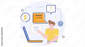 online communication concepts with a person laptop and digital symbols illustration business animated video