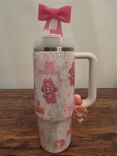 Custom Made Dunkin Donuts Pink Milkyway Sparkle 30oz Stanley Quencher Tumbler NWT - Etsy