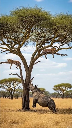 An angry rhino won’t let the leopards sleep 🦏🐆