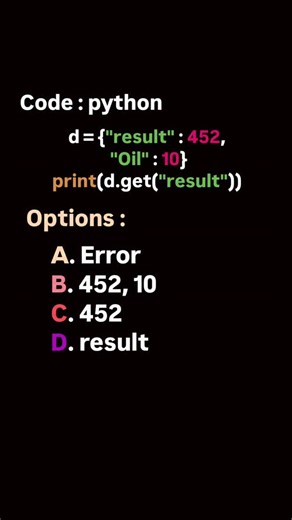 PYTHON_OFFICIAL on Instagram: "Follow me and comment correct output and likes share Daily more quick quiz challenge 🧠 ....... Day by day improve your skills.... .... Learn daily quick quiz challenges 🧠..... Follow this page and share this reels .... Start your quick quiz coding journey. . . . . . . #python #code #coding #growthmindset #computer"