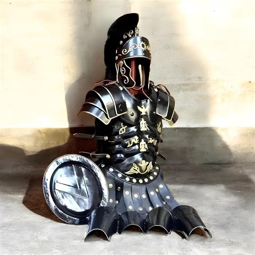 Roman Gladiator Armor Set With Helmet and Shield, Black Metal Warrior Costume - Etsy UK