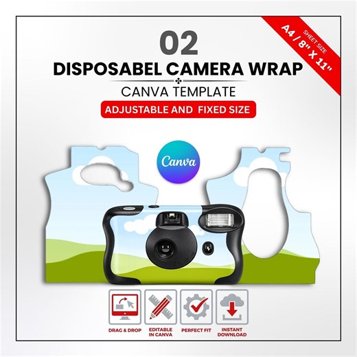 Disposable Camera Wrap Template Canva Editable, Film Camera Cover Template, Wedding Camera Label, 3.75x4.5 Adjustable Size - Etsy