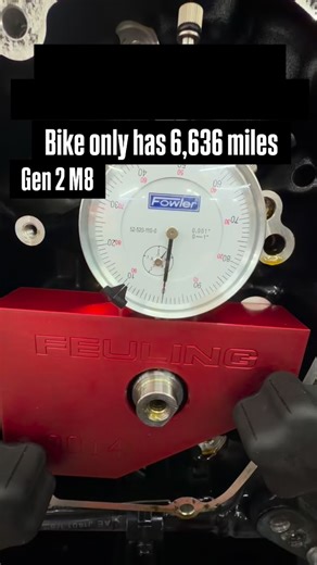 Gen 2 M8 with only 6,636 miles. .0085 runout. And another .001-.0015 from the wiggle test. @jbcycleworks will get it dialed in. More to come. | J & B Cycleworks