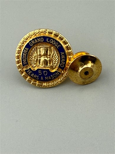 Indiana Grand Lodge Award Lapel Pin | 50 Years a Mason | Blue Enamel Gold Tone | Freemason Masonic Pin With Box - Etsy
