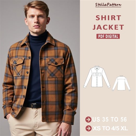 Men's Shirt Jacket Sewing Pattern: Classic Lumberjack Style (XS-4XL) (digital Download) - Etsy
