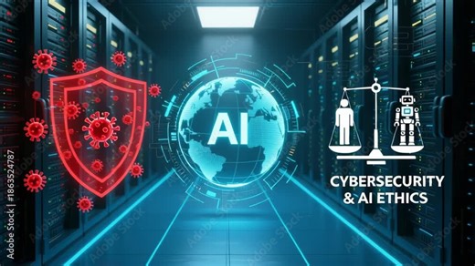 Artificial intelligence cybersecurity ethical standards governance compliance policy legal framework regulation development concept digital shield virus protection balance scale robot human data