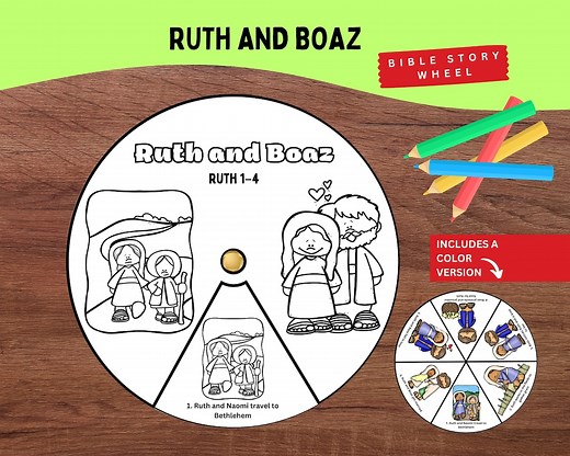 Ruth and Boaz Coloring Wheel Printable | Ruth 1–4 Bible Story Craft for Kids | Sunday School Activity | Christian Homeschool Resource - Etsy