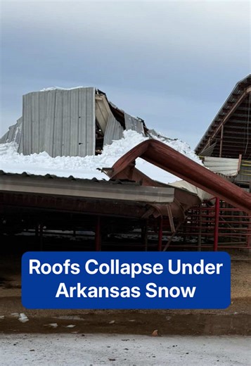 Winter Storm Fern exacted a heavy price in Benton, Arkansas. Heavy, wet snow piled up on roofs and became too much to bear at a historic rodeo arena at the Saline County Fairgrounds. Security cameras captured the moment the roof there caved in. #TheWeatherChannel #fyp #caughtoncamera