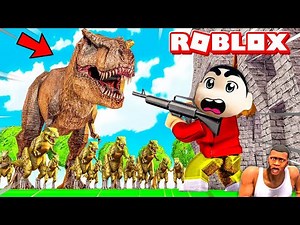 SHINCHAN and I Built the BIGGEST DINOSAUR ARMY in ROBLOX with CHOP