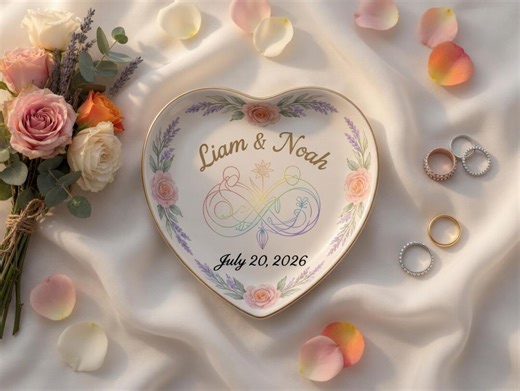Custom Rainbow Infinity Symbol Trinket Dish, Personalized Engagement Gift, Ceramic Ring Holder, Wedding Gift, LGBTQ Gift, Pride Decor