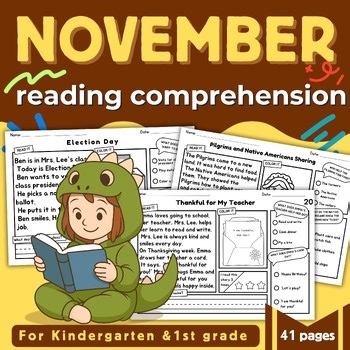 November Reading Comprehension Passages for K & 1st Grade, Comic, Thanksgiving