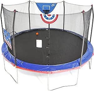 Skywalker Trampolines 15-Foot Jump N’ Dunk Trampoline with Enclosure Net – New and Improved Basketball Hoop – Added Safety Features – Meets or Exceeds