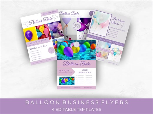 Balloon Business Flyer, Editable and Printable Templates, Marketing and Advertising for Balloon Shop, Instant Download, Balloon Artist - Etsy