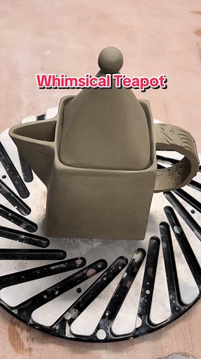 A tapered clay box, turned into a whimsical teapot 🤗 #potterytiktok #ceramicsoftiktok #pottertok #handbuilding #handbuilt #teapot