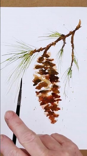 How to Paint Pine Cones in Watercolor - Preview of Full Realtime Tutorial #dianeantonestudio #shorts