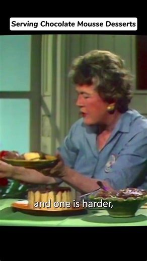Julia serves chocolate mousse and a frozen chocolate mousse cake #juliachild #PBS #Cooking #Food #frenchfood