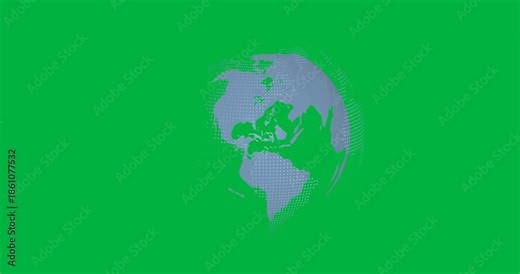 Animation of transparent and grey world globe rotating on black background