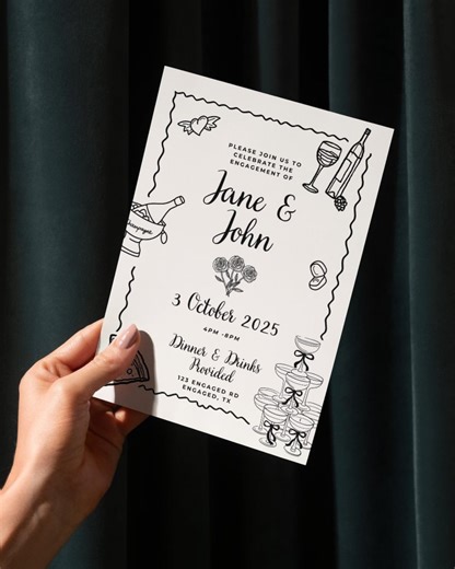 Editable Engagement Party Invitation, Black White Cocktail Design (digital Download) - Etsy
