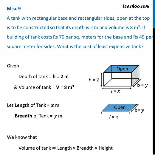 Misc 6 - A tank with rectangular base, sides, open at top is