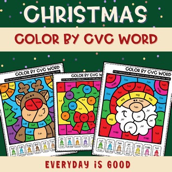 Christmas Color by CVC Words | Short Vowel CVC Reading Practice