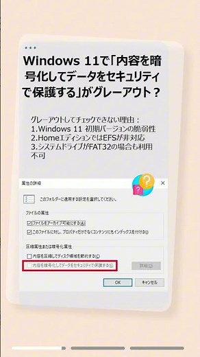 Windows 11で「内容を暗号化してデータをセキュリティで保護する」がチェックできない時の対処法