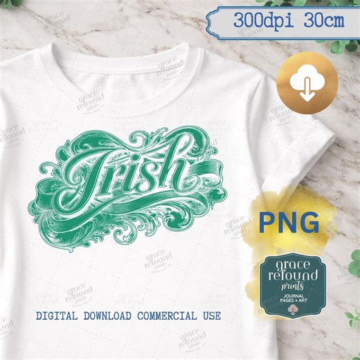 Irish Vintage Distressed PNG | Rustic St. Patrick’s Day Graphic | Antique Script Sublimation Design | Black & White Digital Download - Etsy