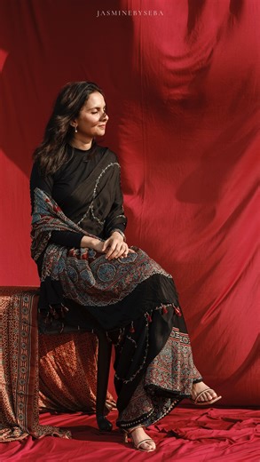 JasminebySeba on Instagram: "Our very own custom Ajrakh hand blocked, hand printed and handworked pure modal silk saree in black 🌸 You can either pair the saree with the handworked modal silk ajrakh dupatta or wear the saree as such 🌸 Blouses come unstitched attached with the saree Shop from link below ⬇️ https://jasminebyseba.com/collections/ajrakh-silk-sarees/products/copy-ajrakh-modal-silk-handworked-saree-with-modal-silk-handworked-dupatta-3 All of you all can dm for enquiry as well🌸 #des