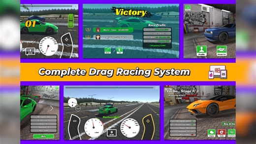 Unity素材无套路分享：赛车游戏源码模版Drag Racing Framework