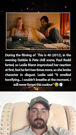 During the Filming of This is 40 (2012), Paul Rudd farted so Leslie Mann improvised her reaction