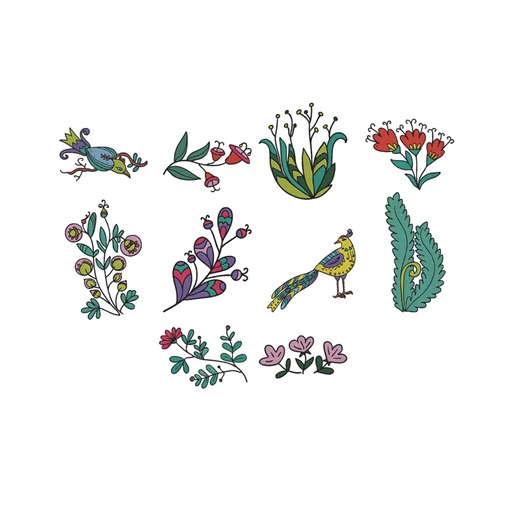 Folk Art Element Embroidery Design Bundle, Floral Bird Botanical Machine Embroidery File, Instant Download, 5 Size - Etsy