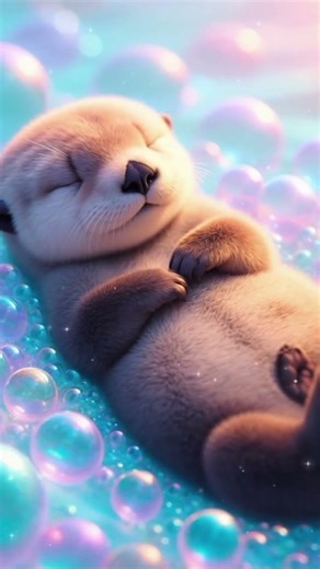 Tiny Otter Floating in Bubbles… Ultimate Relaxation #Critter #BubbleASMR#asmr #cute #shorts # cozy