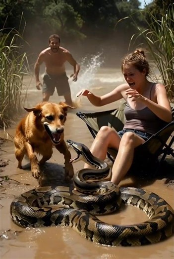 Brave Dog Battles Python To Save Woman | Terrified Campers Face Sudden Python Threat Together