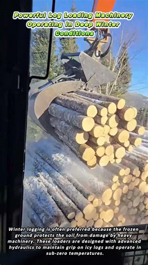 Powerful Log Loading Machinery Operating In Deep Winter Conditions
