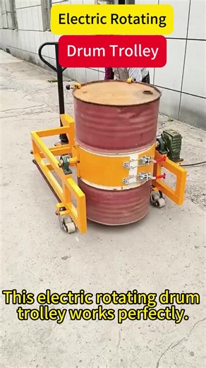 Looking for a simple solution to move and mix 200L oil drums? This electric rotating drum trolley works perfectly. ● It transports drums freely around your workshop ● Electric rotation for mixing and pouring materials Stable clamp holds drums tight, one person easy operation. Ideal for chemical, paint and lubricant factories.#ElectricDrumTrolley #DrumRotator #ChemicalEquipment