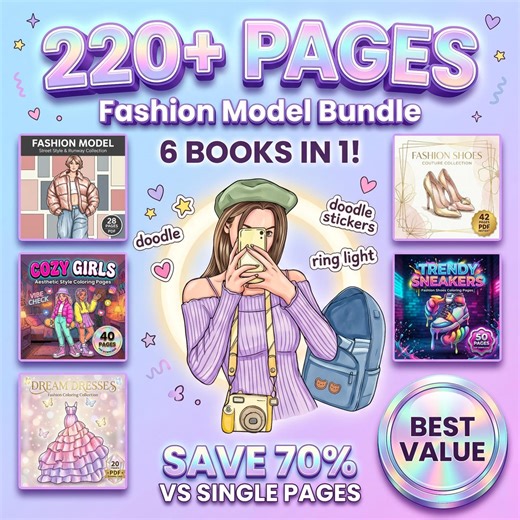 Fashion Model Coloring Bundle – Trendy Style, Dresses, Shoes (PDF Download) - Etsy