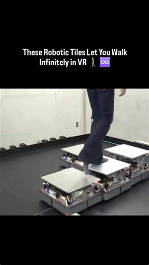 Artificial Intelligence | Ai | Technology on Instagram: "Japan just cracked one of VR's biggest problems: running out of space. 🇯🇵🎮 Researchers at the University of Tsukuba created CircularFloor — a system of robotic tiles that lets you walk ENDLESSLY in virtual reality while staying in the same spot IRL. Here's the crazy part: Each tile senses where your foot lands, slides beneath you, and repositions itself right before your next step — basically guiding you back to center without you even 