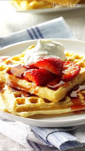 16K views · 66 reactions | Treat yourself at breakfast time! Follow along as our Senior Food Editor Peggy and her kids Jack and Paige show you how to make Golden Buttermilk Waffles. Get the full recipe here: https://trib.al/D3lAFuI | Taste of Home | Facebook