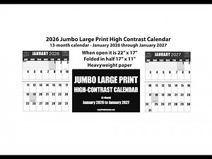 2026 Jumbo Large Print High Contrast Wall Calendar