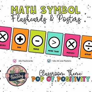 Math Symbols Flash Cards, Math Symbols Posters - Pop of Positivity Classroom Theme - Etsy UK