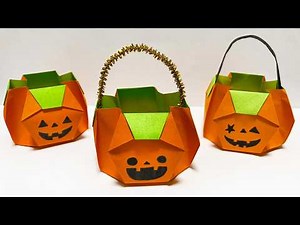 【ハロウィン 折り紙】可愛い「カボチャの籠」の作り方🎃How to make Jack-o'-Lantern folding#かぼちゃ#pumpkin#南瓜#호박#簡単#折#おりがみ#origami